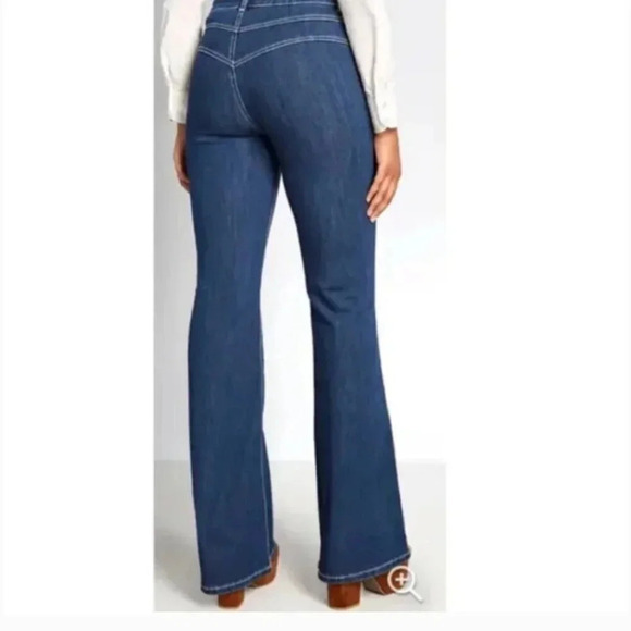 Modcloth The Bianca Flared Leg Denim Jeans Retro 70's Blue New NWT Plus Size 28 - Picture 3 of 13